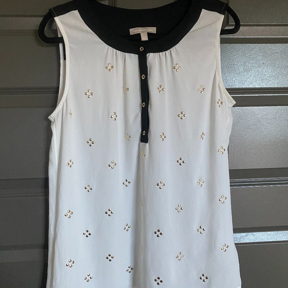 Sheer Banana Republic White/Black/Gold Blouse Sz L